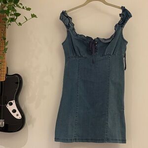 Urban Outfitters Blue Denim Ruffle Blouse